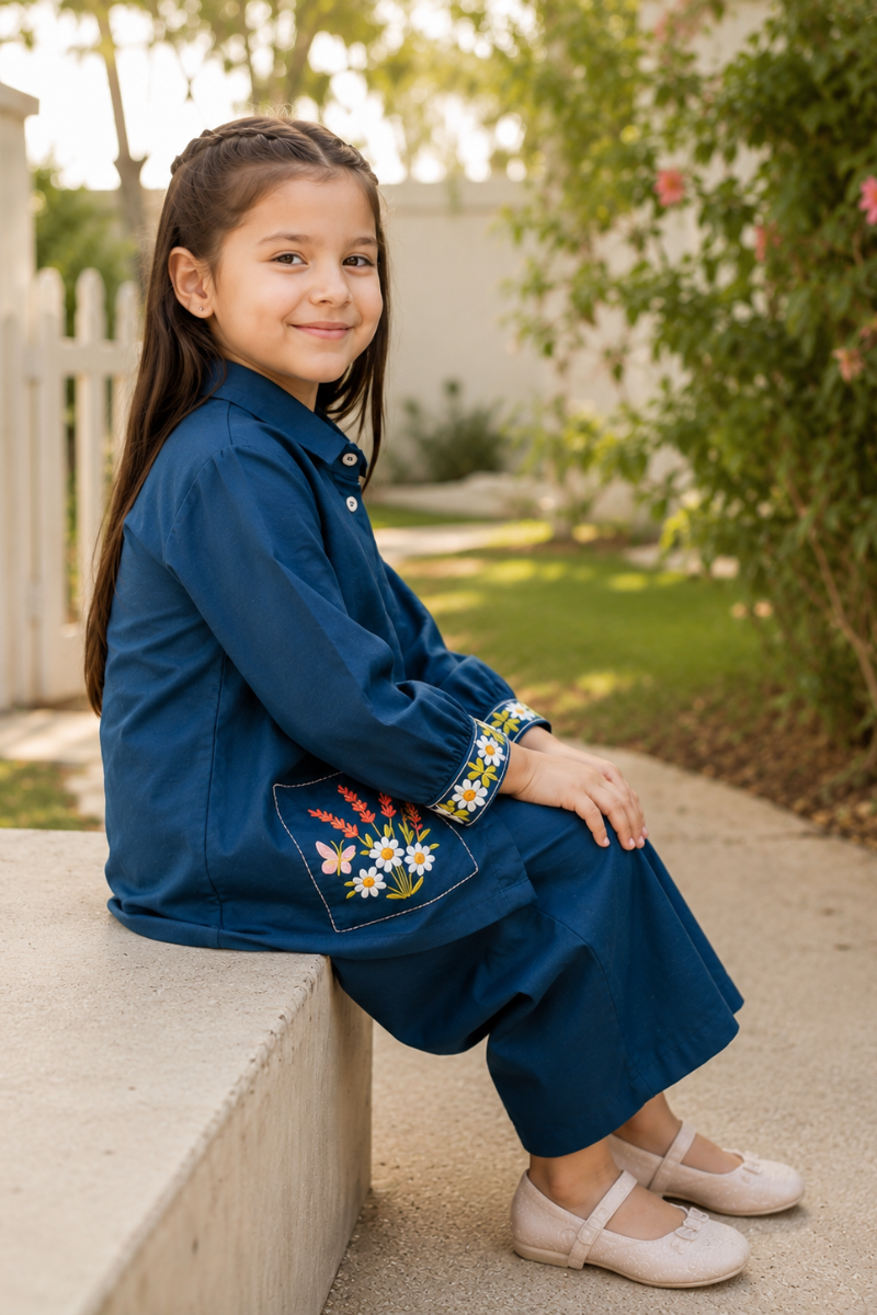 Daisy Meadow Embroidered Co-Ord Set Zinc