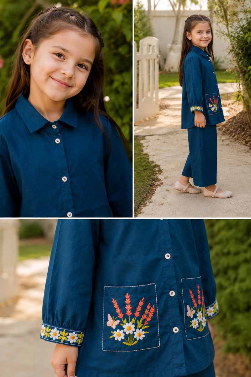 Daisy Meadow Embroidered Co-Ord Set Zinc