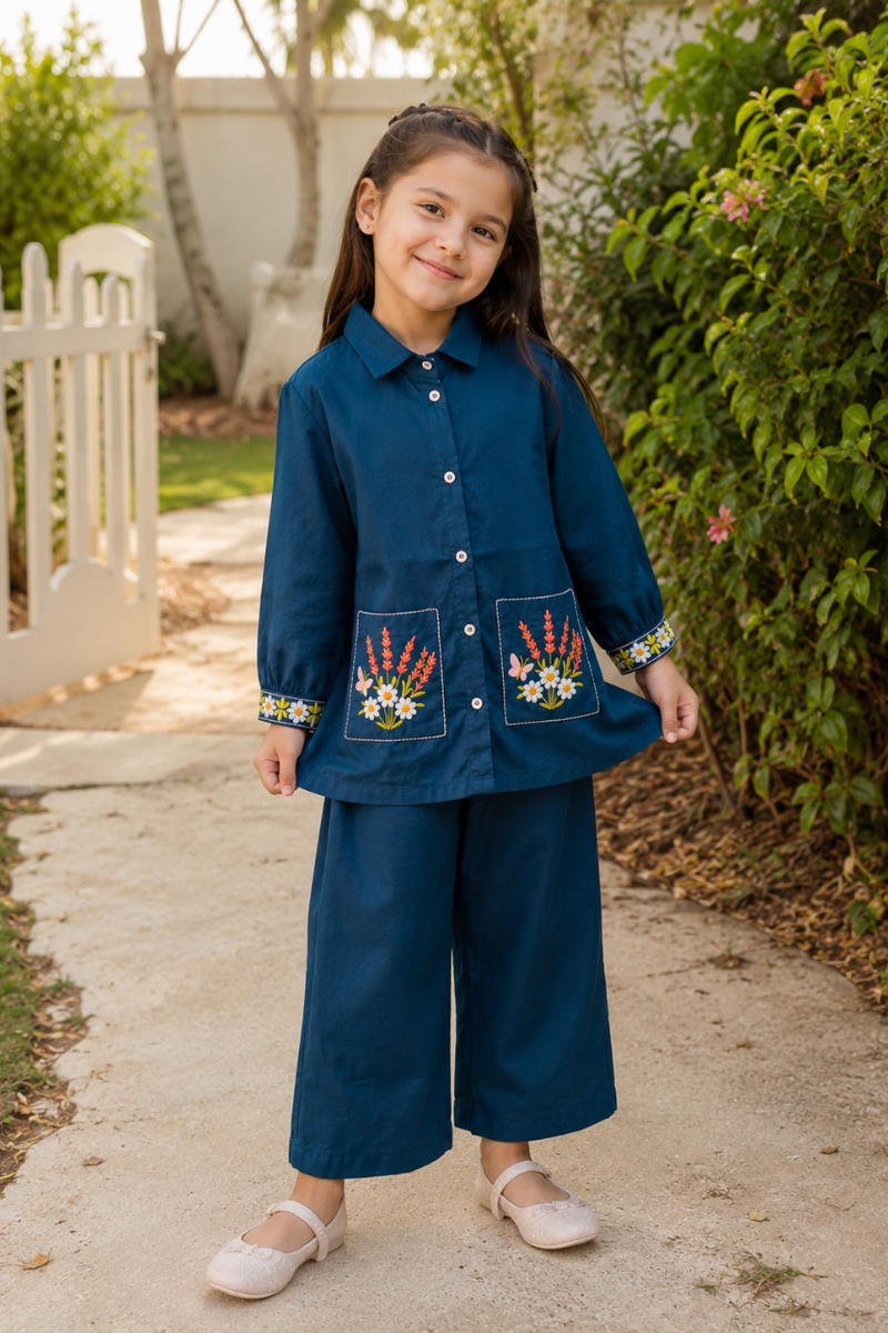 Daisy Meadow Embroidered Co-Ord Set Zinc