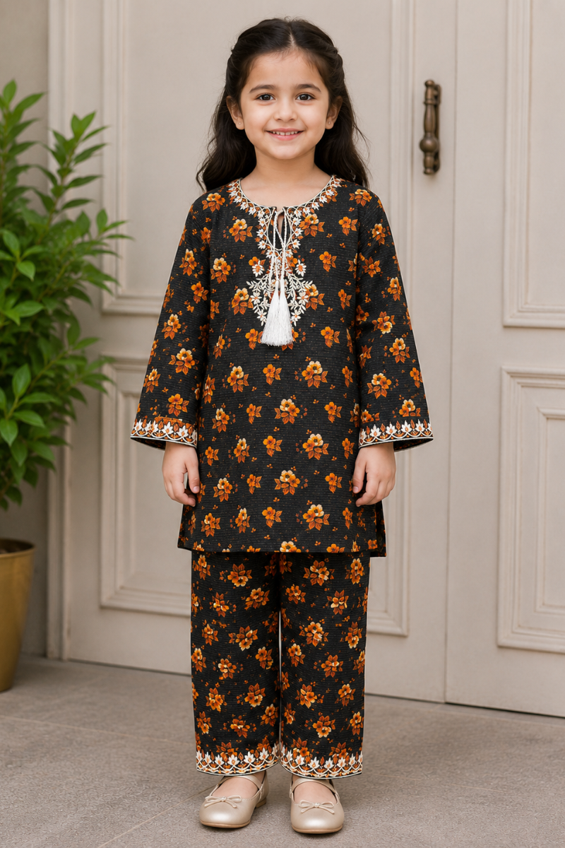 Little Flora Embroidered Co-Ord Set Black