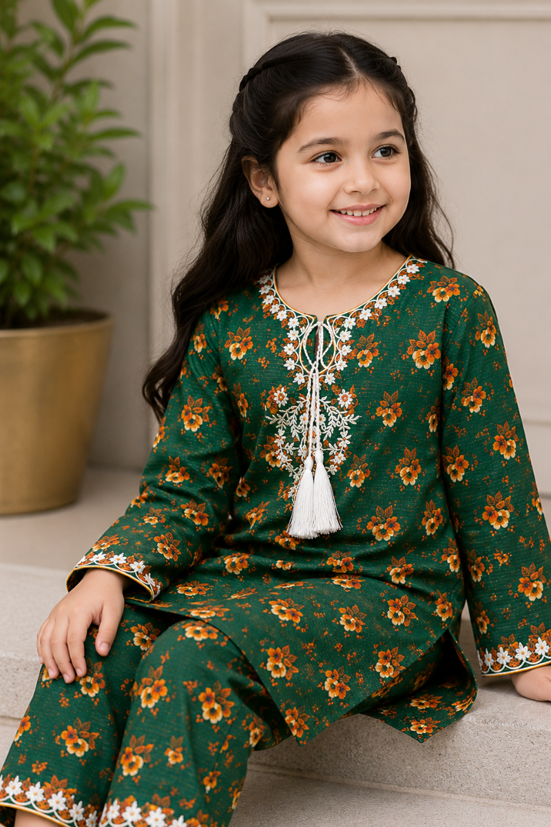 Little Flora Embroidered Co-Ord Set Green