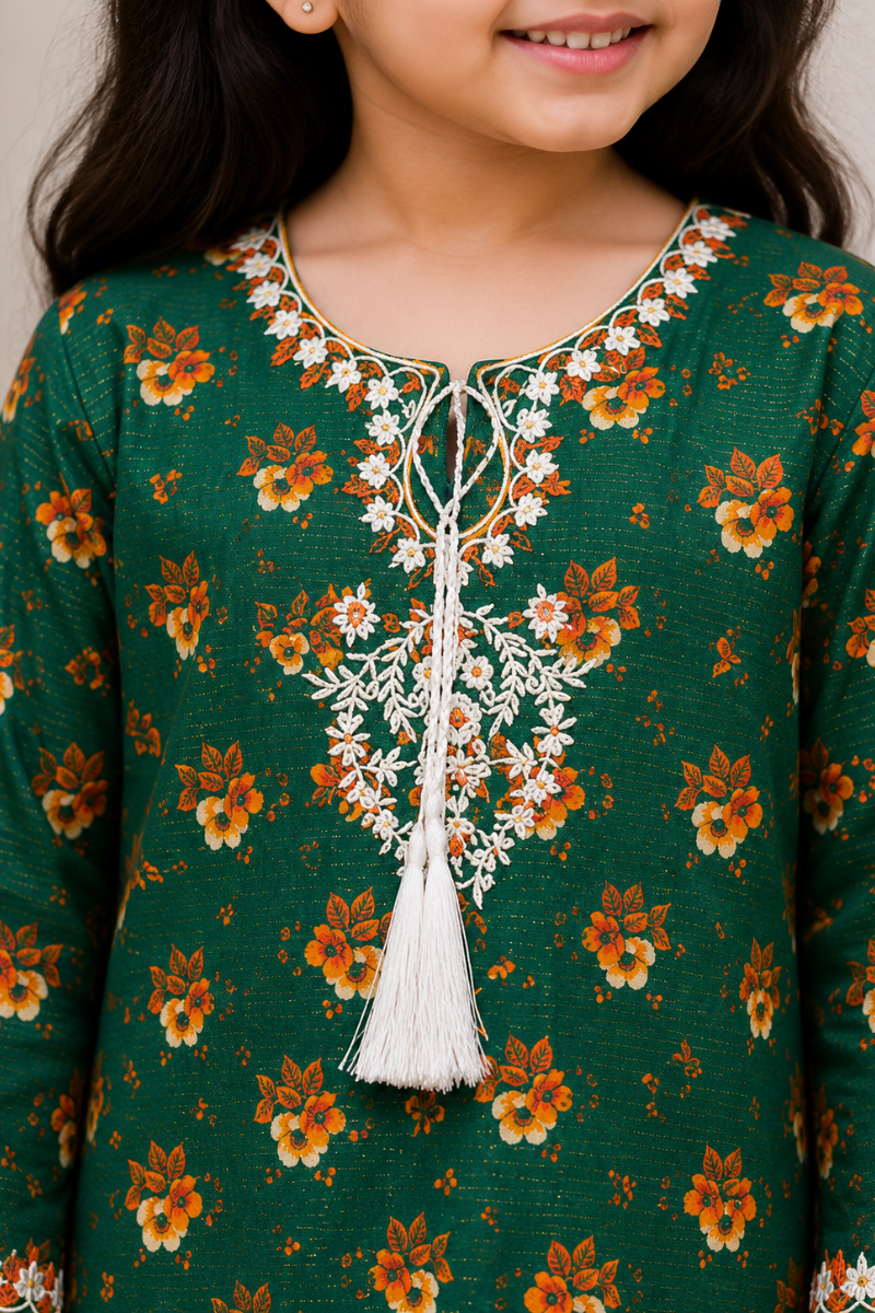 Little Flora Embroidered Co-Ord Set Green