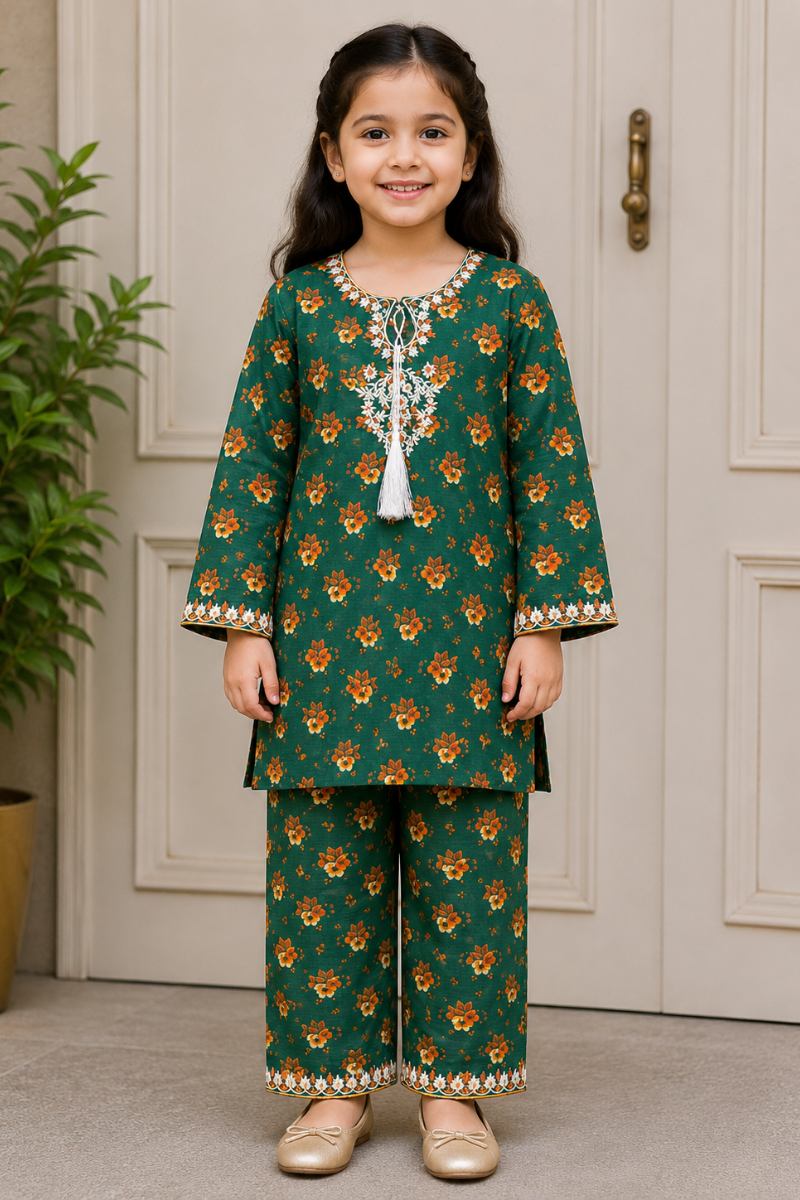 Little Flora Embroidered Co-Ord Set Green